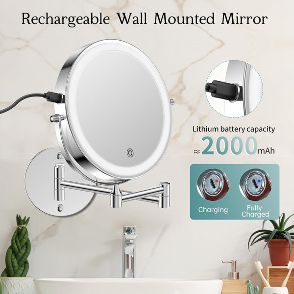 Wrought Studio™ Vanna Round LED Lighted Magnifying Bathroom Wall ...